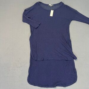 Anthropologie Pure + Good Womens Small Navy Blue Ribbed High Low Tunic Top NWT